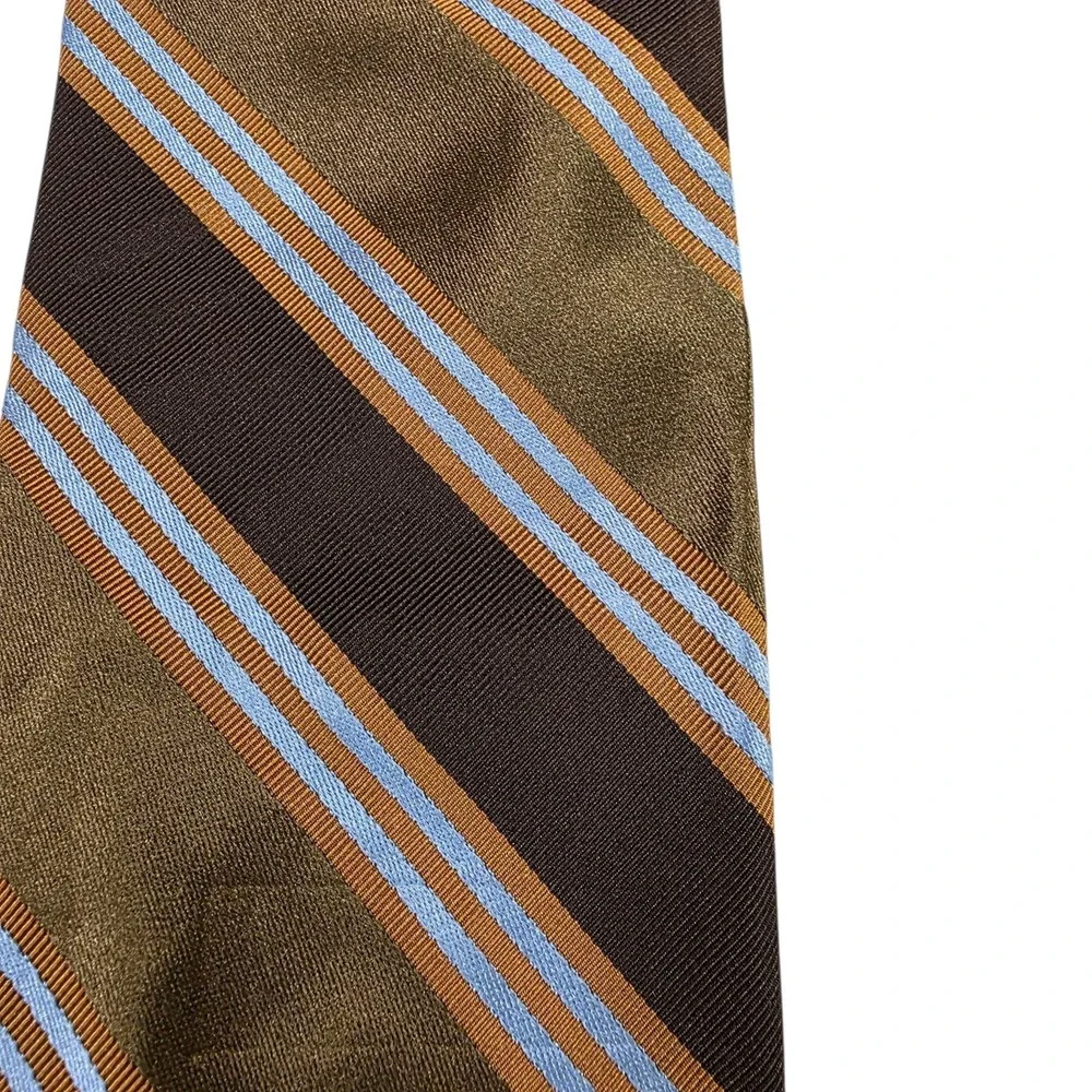 Ike Behar 7-Fold Mens Tie Necktie Designer Luxury Brown Blue‎ Stripe Cotton Silk
